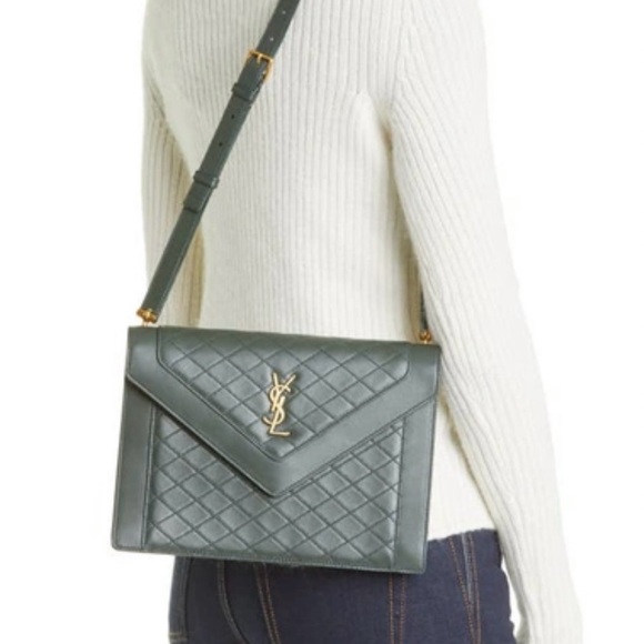 Saint Laurent Medium Gaby Quilted Leather Shoulder Bag Green VERT FONCE NEW YSL - Picture 4 of 15